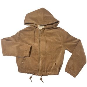 Corduroy Zip Up Hooded Jacket With Front Pockets size S
